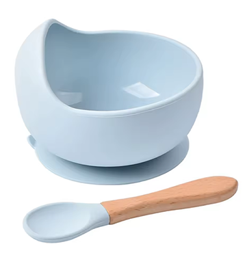 Tazón de silicona con cuchara de madera
