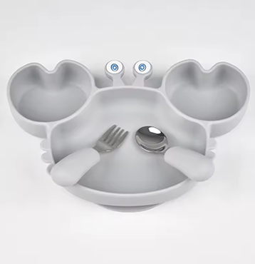 Plato de silicona con forma de Cangrejo - Gris / Mocha / Beige